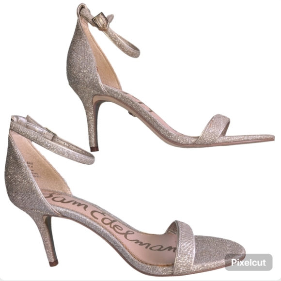 Sam Edelman Patti Ankle Strap Heels Gold Glitter Stiletto Sandals Size 7.5M - Picture 2 of 12